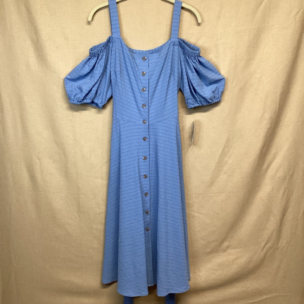 Maison Tara Cold Shoulder Puff Sleeve Midi Dress Sz 8